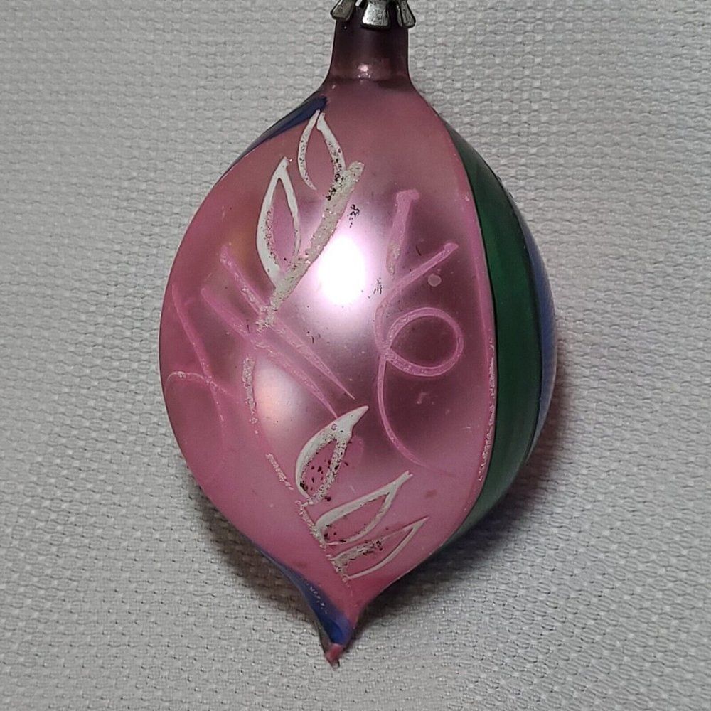Mercury Glass Christmas Ornament Pink Blue Green Stripes White Glitter Poland 80
